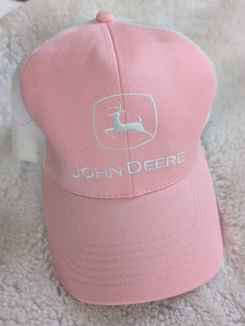 John Deere Pink and White Logo Mesh Cap One Size Fits All Like New